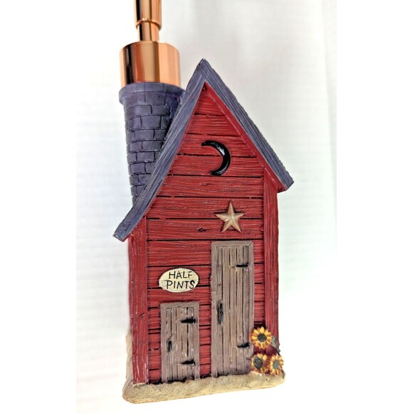 Country Outhouse Soap Dispenser Sunflowers Moon Star Ceramic Bath Gift NEW - Picture 2 of 7